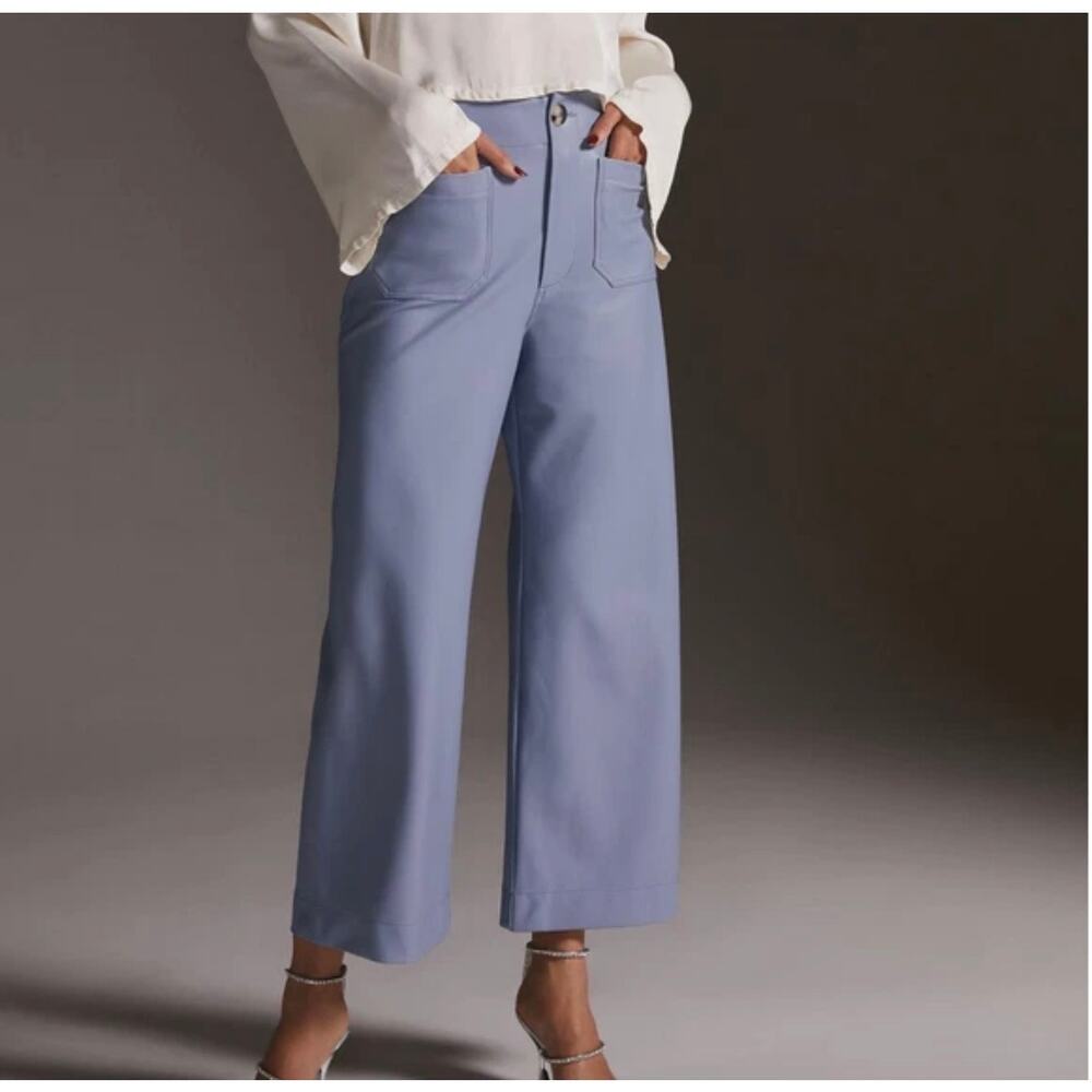 Maeve Colette Anthropologie Lavender/blue Wide Leg Cropped Pants Vegan Leather